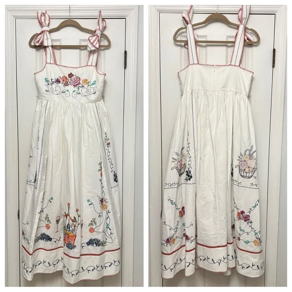 Hunter Bell Midi Dress Stefy Embroidered White Cotton Floral NWT 6 - Picture 8 of 14